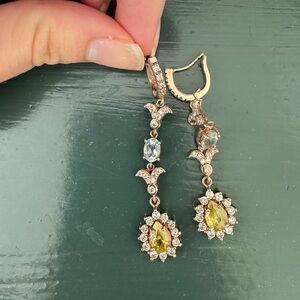 Vintage rose Gold and gemstone Dangle Earrings